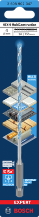 EXPERT HEX-9 Multi Construction Bohrer, 4 x 90 x 150 mm EXPERT HEX-9 Multi Construction Bohrer, 4 x 90 x 150 mm