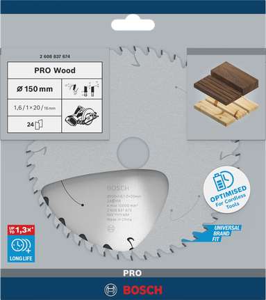 PRO Wood cordless batteridrevet rundsavklinge, 150 x 1,6 x 20 mm, T24 PRO Wood cordless batteridrevet rundsavklinge, 150 x 1,6 x 20 mm, T24