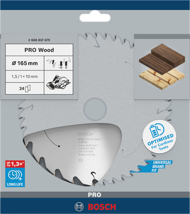 PRO Wood cordless Circular Saw Blade, 165 x 1.5 x 10 mm, T24 PRO Wood cordless Circular Saw Blade, 165 x 1.5 x 10 mm, T24