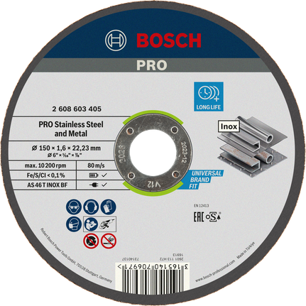 PRO Stainless Steel and Metal kapskiva, 150 x 1,6 x 22,23 mm, rak, oSa PRO Stainless Steel and Metal kapskiva, 150 x 1,6 x 22,23 mm, rak, oSa
