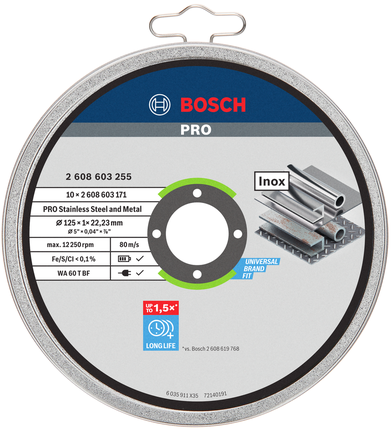 PRO Stainless Steel and Metal kapskiva, 125 x 1 x 22,23 mm, rak, 10 st PRO Stainless Steel and Metal kapskiva, 125 x 1 x 22,23 mm, rak, 10 st